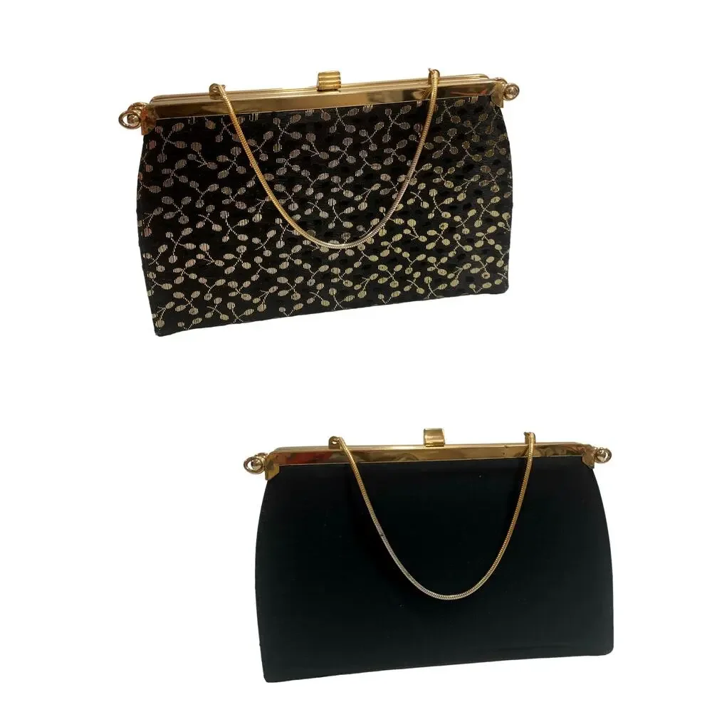 Vintage 60s Convertible Frame Bag Black Gold Evening Purse 3 Way L & M Bags